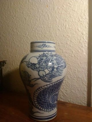 Chinese Antique Blue & White Porcelain Dragon Vase - Qing Guangxu Period 7in&5in
