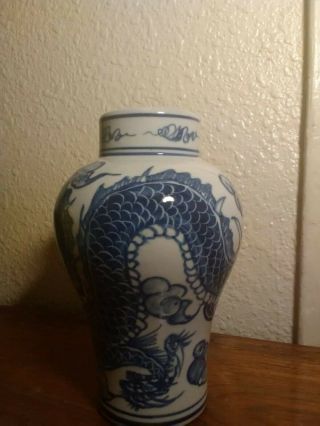 Chinese Antique Blue & White Porcelain DRAGON Vase - Qing Guangxu Period 7in&5in 2