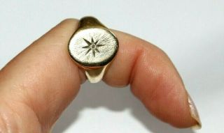 VINTAGE 9CT GOLD DIAMOND SIGNET RING.  STARBURST.  MALE / FEMALE.  UNISEX.  SIZE P. 2