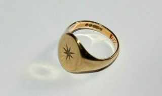 VINTAGE 9CT GOLD DIAMOND SIGNET RING.  STARBURST.  MALE / FEMALE.  UNISEX.  SIZE P. 4