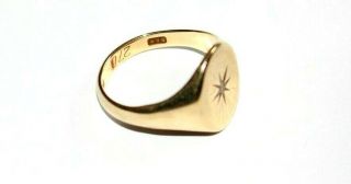 VINTAGE 9CT GOLD DIAMOND SIGNET RING.  STARBURST.  MALE / FEMALE.  UNISEX.  SIZE P. 5