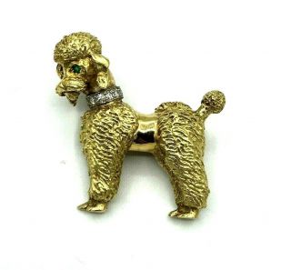 Vintage 18k Yellow Gold & Diamond Merrin Fifi Poodle Pin Brooch Dog