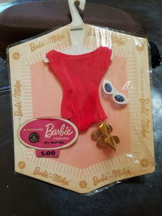 Vintage Barbie Fashion Pak Red Swimsuit W/ Sunglasses & Gold Shoes Moc.