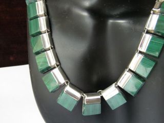 Vintage Natural Green Stone Malachite Sterling Silver 925 Taxco Mexico Necklace