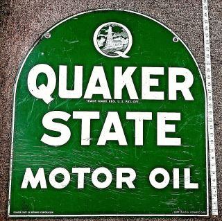 Vintage - Quaker State Motor Oil - 26 1/2 " X 28 5/8 " - Green - Metal Sign