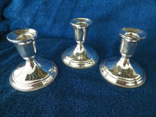 Set Of 3 Towle 3 1/4  Weighted Sterling Silver Candlesticks
