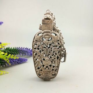 Ancient Chinese Tibetan Silver Snuff Bottle Hand - Carved Animal Pattern F147.