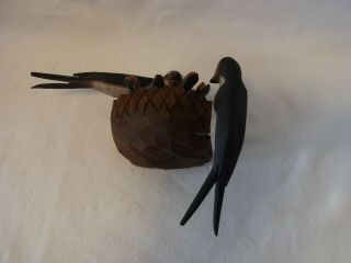 Vintage German Hand Carved Wood Swallow Nest Black Forest Style Bn