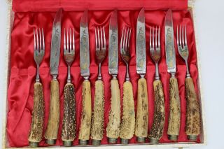 Anton Wingen Jr Germany Vintage Cutlery Knives Forks Set Antler Solingen 649