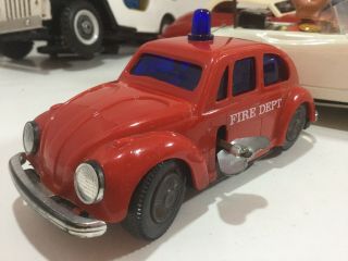 Vintage Japan Kanto Toys Volkswagen Vw Beetle Wind Up Fire Dept Chief Red