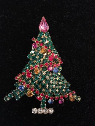 Vintage Rhinestone Christmas Tree Brooch Pin 3 "