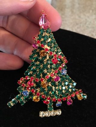 VINTAGE RHINESTONE CHRISTMAS TREE BROOCH PIN 3 