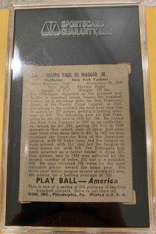 Vintage 1939 Play Ball Joe DiMaggio Rookie 26 SGC 70 2