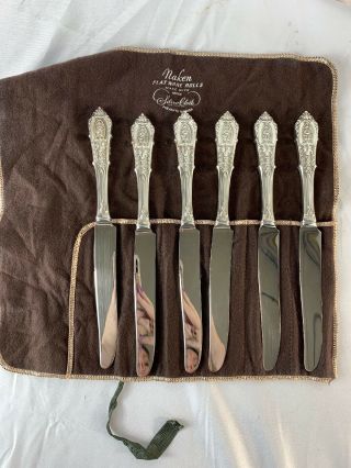 Wallace Sterling Silver Stainless Rose Point 6pc Dinner Knife Set 9 " No Mono