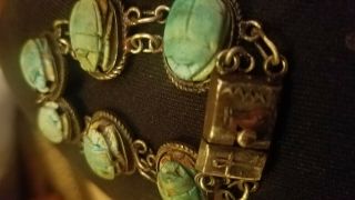 Antique/Vintage Egyptian Scarab 800 Silver Glazed Blue/Green Stone Bracelet 4
