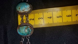 Antique/Vintage Egyptian Scarab 800 Silver Glazed Blue/Green Stone Bracelet 7