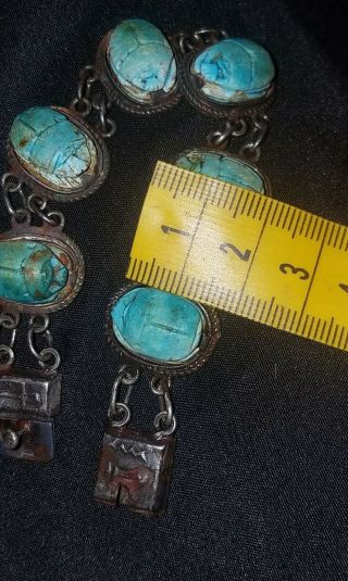 Antique/Vintage Egyptian Scarab 800 Silver Glazed Blue/Green Stone Bracelet 8