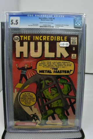 The Incredible Hulk 6 Cgc 5.  5 Marvel Silver Age Comics 1963 Rare Stan Lee Ditko