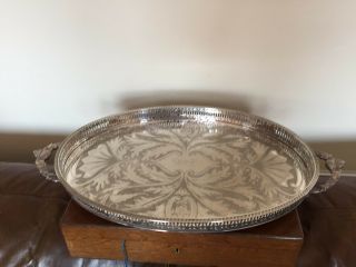 Lovely Silver Plated Oval Gallery Tray 21.  75 " Long X 12.  25 " X 1.  5 " (spt 80)