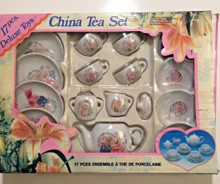 Vintage 17 Pc Porcelain Teddy Bear China Tea Set Childrens Nursery Child 2