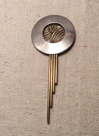 Bruce Teschner Vintage Signed Modernist Sterling Silver & Brass Large Pin