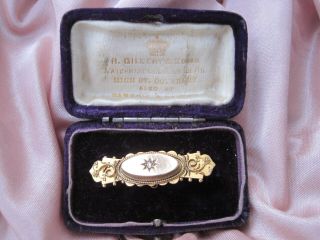Victorian 15ct Gold And Diamond Brooch/pin Velvet Box