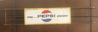 Vintage 1969 Pepsi Cola Screen Door Push Sign Double Sided Stout Sign