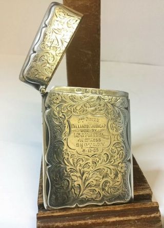 Antique Sterling Silver Vesta / Cigarette / Card Case - Art Nouveau,  1909,  50g
