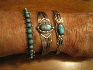 Vintage Silver Turquoise Native American Bracelets - 3 Different Designs
