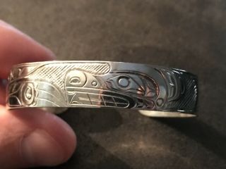 Rare Silver Women’s Northwest Coast Donald Lancaster Wolf Bracelet Tlingit - Haida