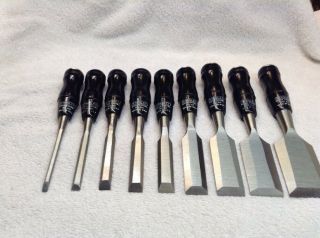 Vintage Stanley Set Of 9 Wood Chisel Pocket Style 60 Made In The USA 7