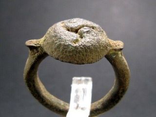 Very Rare Celtic Bronze Ring With Triskelion Symbol On Top,