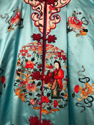 Vintage Chinese Light Blue Silk Embroidered Robe Cheongsam Size Medium 3