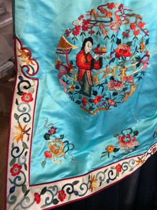 Vintage Chinese Light Blue Silk Embroidered Robe Cheongsam Size Medium 4
