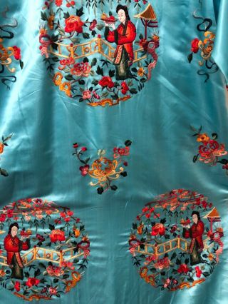 Vintage Chinese Light Blue Silk Embroidered Robe Cheongsam Size Medium 5