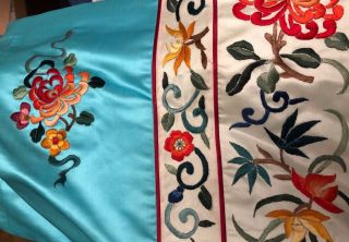 Vintage Chinese Light Blue Silk Embroidered Robe Cheongsam Size Medium 6