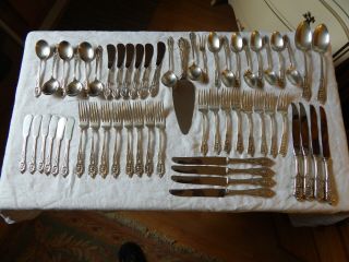 Vintage Wallace Sterling Silver Rose Point Flatware 55 Pc 82.  9 Oz