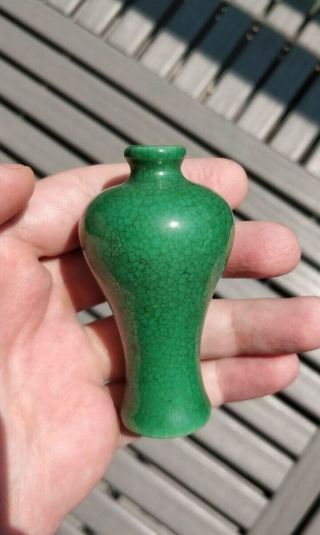 Antique Chinese Porcelain Miniature Apple Green Crackle Glazed Vase