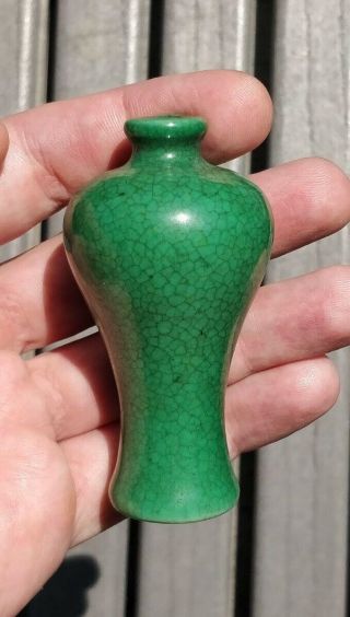 Antique Chinese Porcelain Miniature Apple Green Crackle Glazed Vase 3