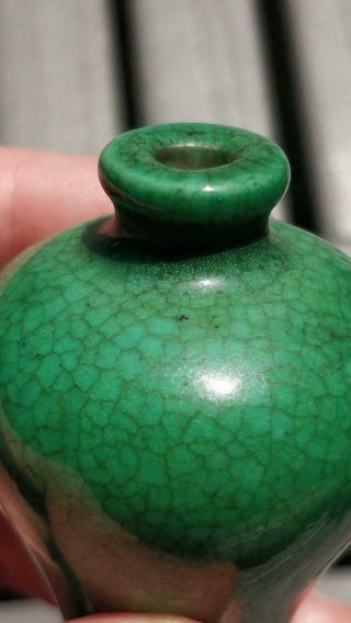 Antique Chinese Porcelain Miniature Apple Green Crackle Glazed Vase 5