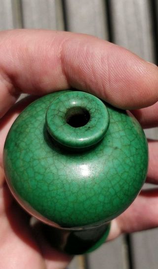 Antique Chinese Porcelain Miniature Apple Green Crackle Glazed Vase 6
