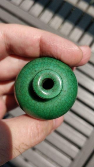 Antique Chinese Porcelain Miniature Apple Green Crackle Glazed Vase 7