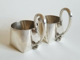 Antique Russian Silver Pair Tea Glass Holders Unusual Shape 3