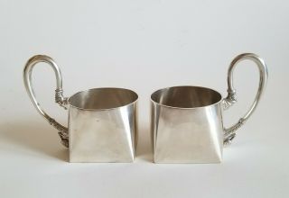 Antique Russian Silver Pair Tea Glass Holders Unusual Shape 4