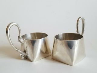 Antique Russian Silver Pair Tea Glass Holders Unusual Shape 5