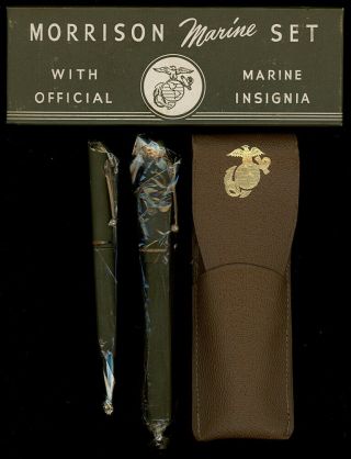 Morrison Wwii Marine Insignia Pen & Pencil Set,  14kt Gold Points.  M.  I.  B.