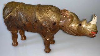 Antique Schoenhut Rhinocerous With Glass Eyes & Leather Ears