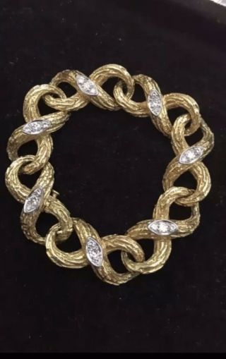 Antique Vintage Solid 18ct Gold Platinum 1.  5 Ct Diamond Designer Bracelet Chain