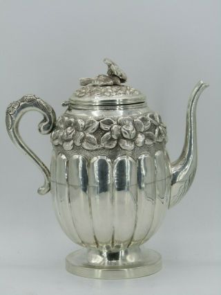 Antique J.  Vigueras Floral Repoussee Sterling Silver Coffee Pot Made In Mexico