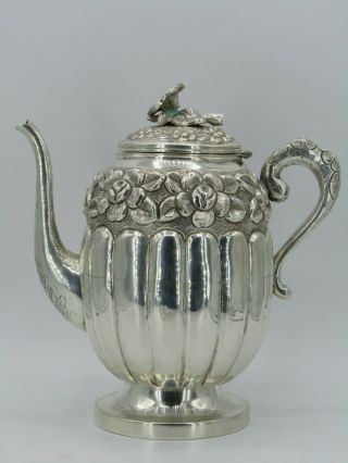 Antique J.  Vigueras Floral Repoussee Sterling Silver Coffee Pot Made in Mexico 3
